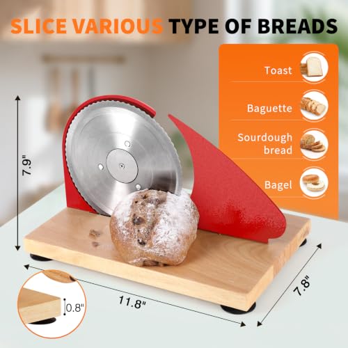 LockTide Manual Bread Slicer for Sourdough Homemade Adjustable Thickness | Hand Crank Bread Cutter With Scale Line & Suction Cups & Solid Wood Base & Sharp Serrated Blade, Evenly slices artisan loaves