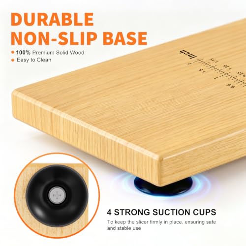 LockTide Manual Bread Slicer for Sourdough Homemade Adjustable Thickness | Hand Crank Bread Cutter With Scale Line & Suction Cups & Solid Wood Base & Sharp Serrated Blade, Evenly slices artisan loaves