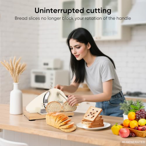 LockTide Manual Bread Slicer for Sourdough Homemade Adjustable Thickness | Hand Crank Bread Cutter With Scale Line & Suction Cups & Solid Wood Base & Sharp Serrated Blade, Evenly slices artisan loaves