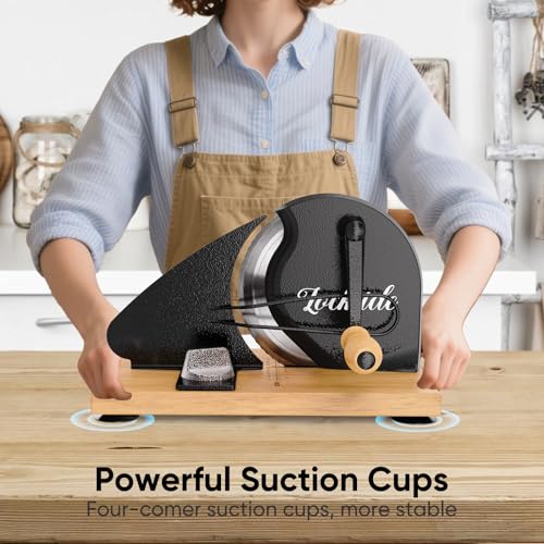LockTide Manual Bread Slicer for Sourdough Homemade Adjustable Thickness | Hand Crank Bread Cutter With Scale Line & Suction Cups & Solid Wood Base & Sharp Serrated Blade, Evenly slices artisan loaves