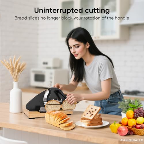 LockTide Manual Bread Slicer for Sourdough Homemade Adjustable Thickness | Hand Crank Bread Cutter With Scale Line & Suction Cups & Solid Wood Base & Sharp Serrated Blade, Evenly slices artisan loaves
