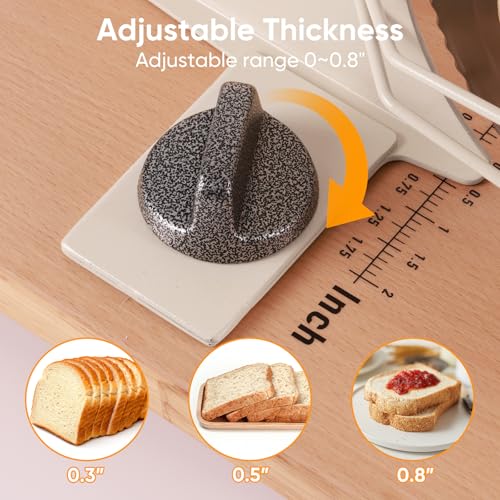 LockTide Manual Bread Slicer for Sourdough Homemade Adjustable Thickness | Hand Crank Bread Cutter With Scale Line & Suction Cups & Solid Wood Base & Sharp Serrated Blade, Evenly slices artisan loaves