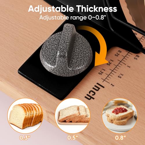 LockTide Manual Bread Slicer for Sourdough Homemade Adjustable Thickness | Hand Crank Bread Cutter With Scale Line & Suction Cups & Solid Wood Base & Sharp Serrated Blade, Evenly slices artisan loaves