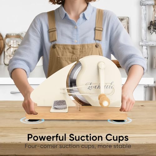 LockTide Manual Bread Slicer for Sourdough Homemade Adjustable Thickness | Hand Crank Bread Cutter With Scale Line & Suction Cups & Solid Wood Base & Sharp Serrated Blade, Evenly slices artisan loaves