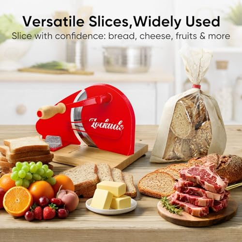 LockTide Manual Bread Slicer for Sourdough Homemade Adjustable Thickness | Hand Crank Bread Cutter With Scale Line & Suction Cups & Solid Wood Base & Sharp Serrated Blade, Evenly slices artisan loaves
