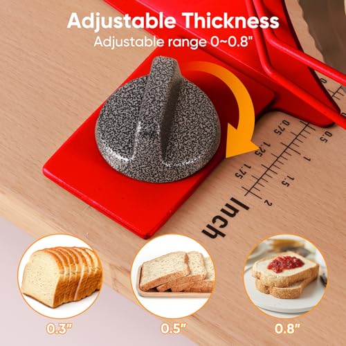 LockTide Manual Bread Slicer for Sourdough Homemade Adjustable Thickness | Hand Crank Bread Cutter With Scale Line & Suction Cups & Solid Wood Base & Sharp Serrated Blade, Evenly slices artisan loaves