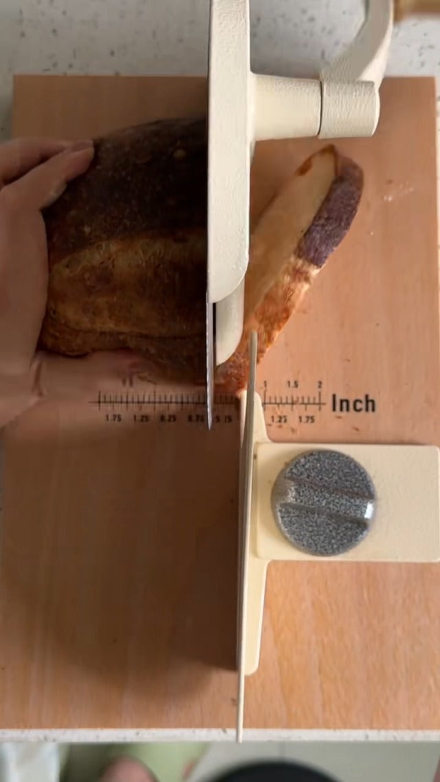 LockTide Manual Bread Slicer for Sourdough Homemade Adjustable Thickness | Hand Crank Bread Cutter With Scale Line & Suction Cups & Solid Wood Base & Sharp Serrated Blade, Evenly slices artisan loaves