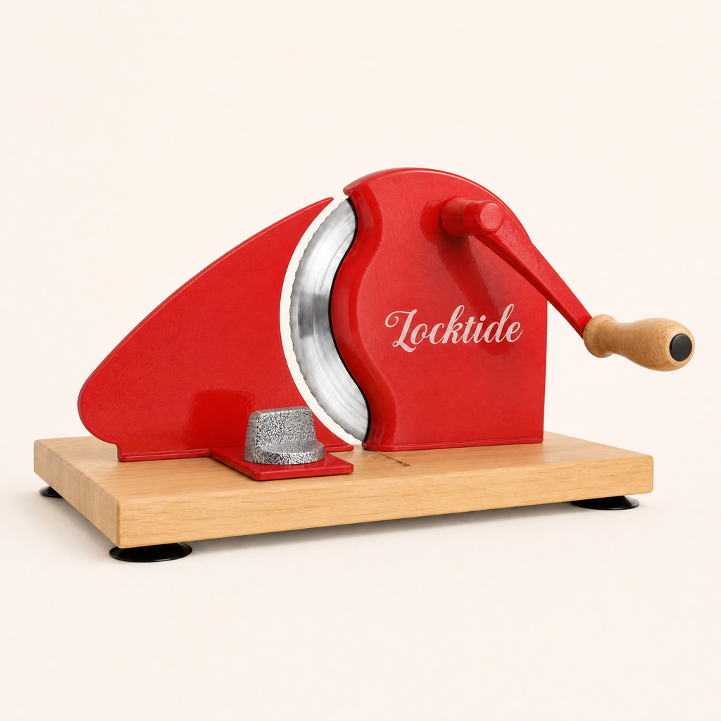 LockTide Manual Bread Slicer for Sourdough Homemade Adjustable Thickness | Hand Crank Bread Cutter With Scale Line & Suction Cups & Solid Wood Base & Sharp Serrated Blade, Evenly slices artisan loaves